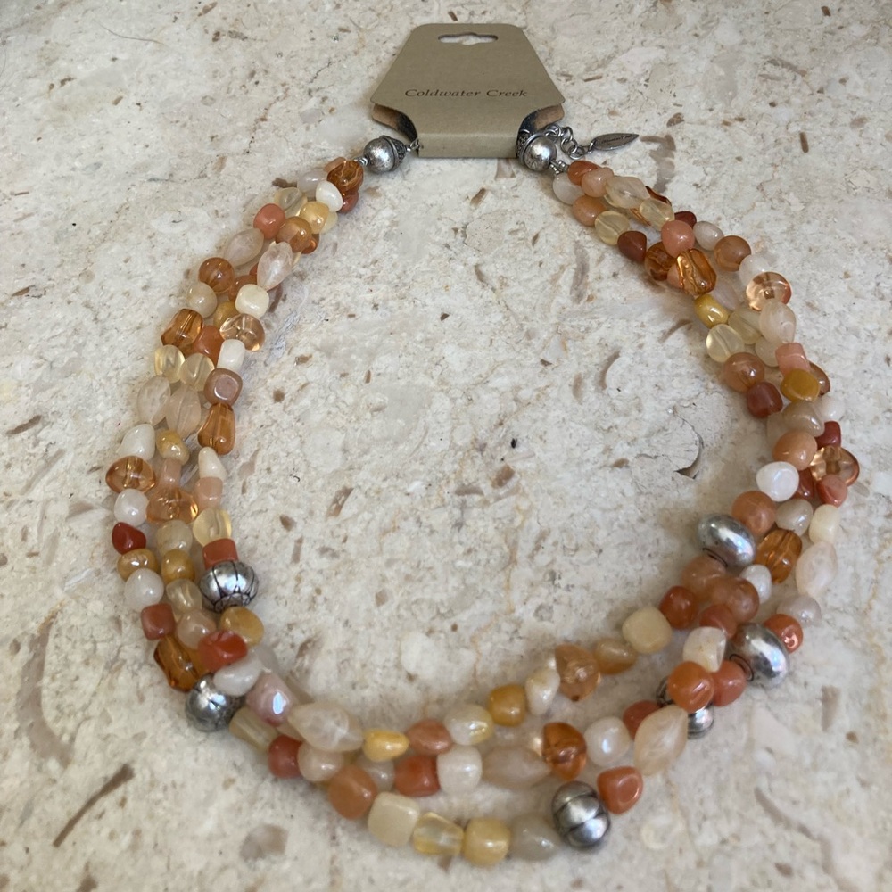 COLDWATER CREEK Triple Layer Natural Stone Treasure Chip Necklace NWT!
